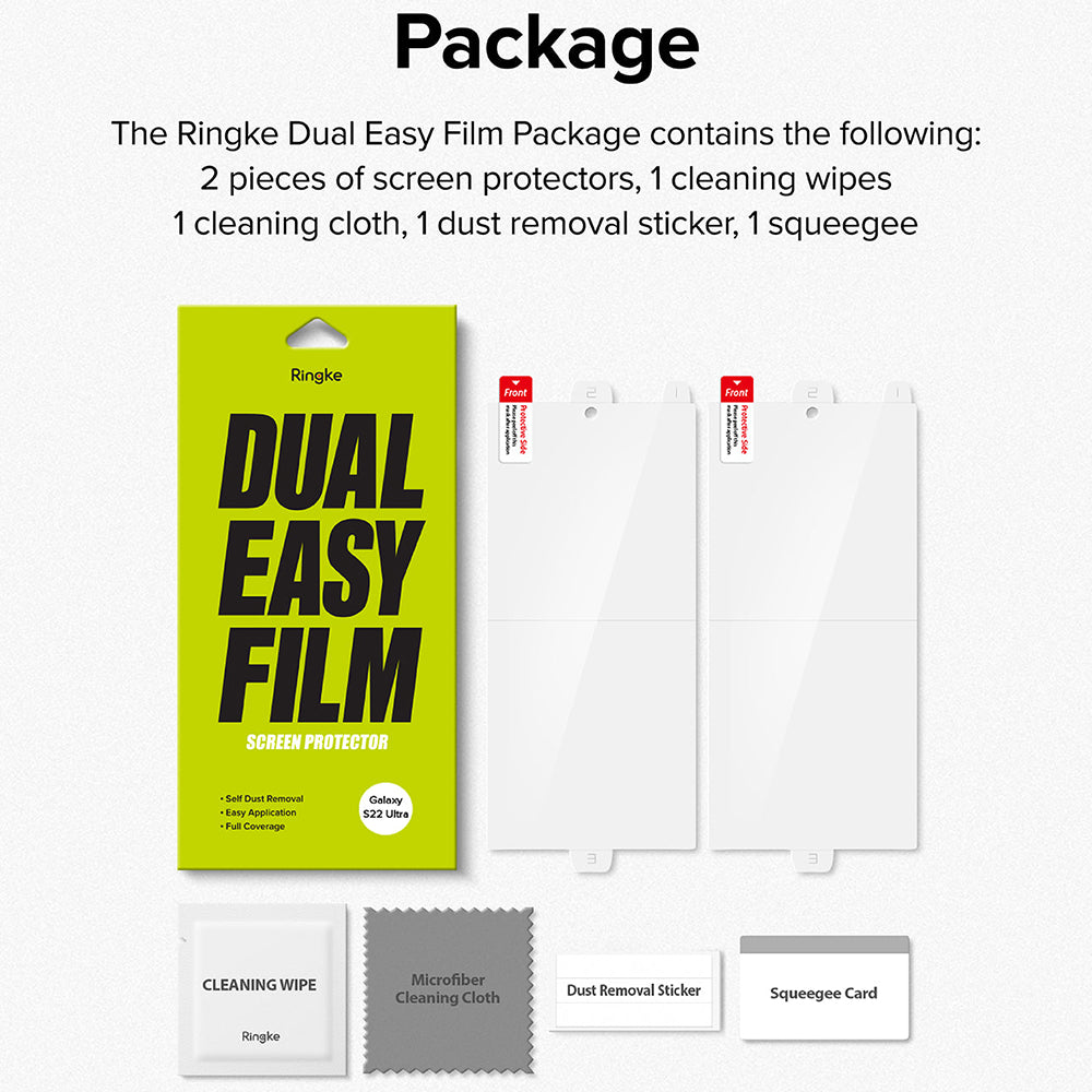 Защитно фолио за екран Ringke Dual Easy за Samsung Galaxy S22 Ultra 5G S908, Пластмаса, Комплект 2 броя
