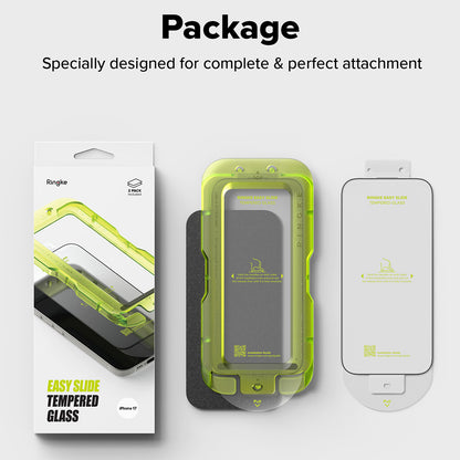 Ringke Easy Slide Screen Protector for Apple iPhone 17, Tempered Glass, Full Glue, Set of 2 pieces