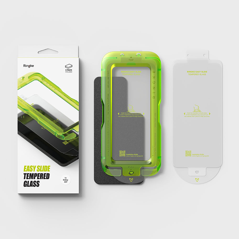 Защитно фолио за екран Ringke Easy Slide за Samsung Galaxy A57 5G, закалено стъкло, пълно залепване, комплект от 2 броя