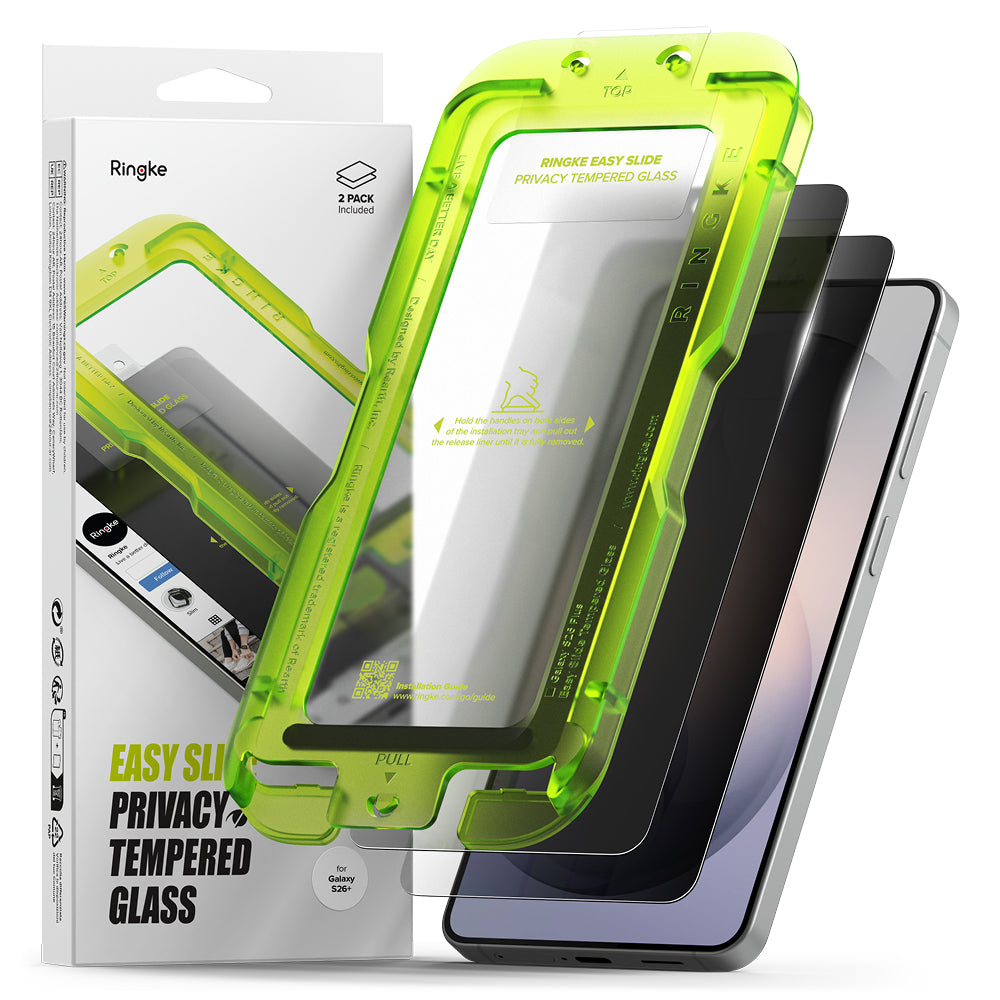 Защитно фолио Ringke Easy Slide за Samsung Galaxy S26 Plus, закалено стъкло, пълно залепване, комплект от 2 броя, черно