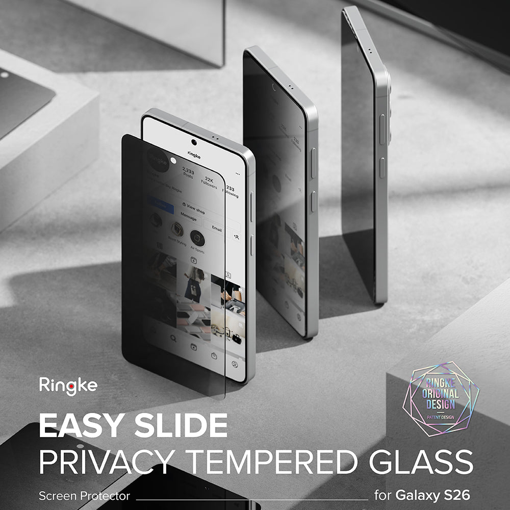 Защитно фолио Ringke Easy Slide за екран на Samsung Galaxy S26 S942, закалено стъкло, пълно залепване, комплект от 2 броя, черно