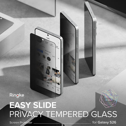 Защитно фолио Ringke Easy Slide за екран на Samsung Galaxy S26 S942, закалено стъкло, пълно залепване, комплект от 2 броя, черно