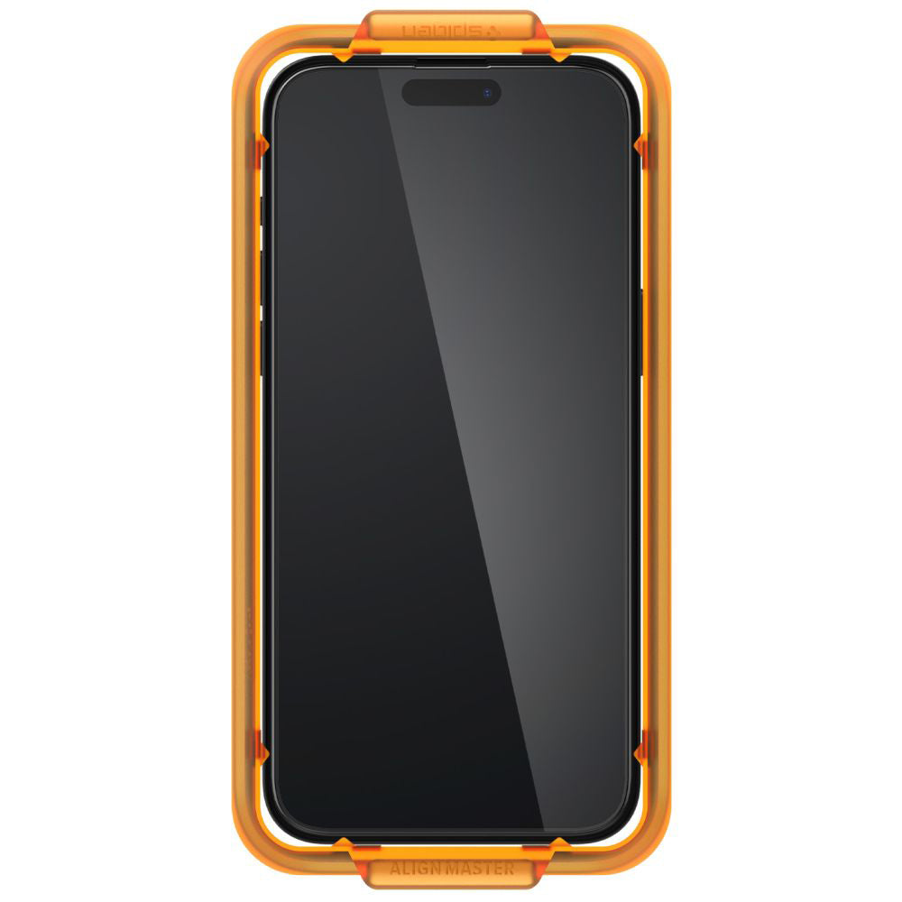 Защитно фолио за екран Spigen GlastR Align Master за Apple iPhone 15 Plus, закалено стъкло, пълно лепило, комплект от 2 броя, черно AGL06886