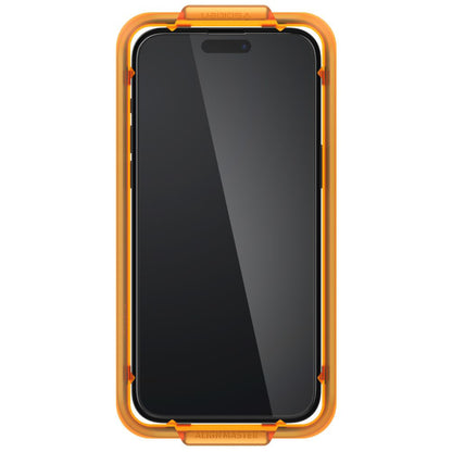 Защитно фолио за екран Spigen GlastR Align Master за Apple iPhone 15 Plus, закалено стъкло, пълно лепило, комплект от 2 броя, черно AGL06886