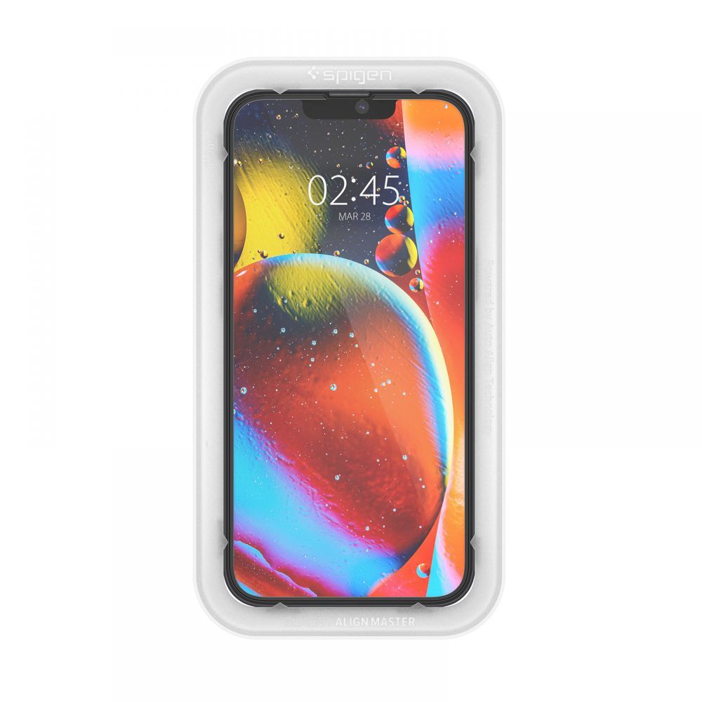 Защитно фолио за екран Spigen GlastR Align Master за Apple iPhone 17e / 16e / 14 / 13 Pro, закалено стъкло, пълно залепване, черно AGL03725