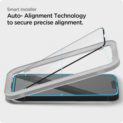 Защитно фолио за екран Spigen GlastR Align Master за Apple iPhone 17e / 16e / 14 / 13 Pro, закалено стъкло, пълно залепване, черно AGL03725