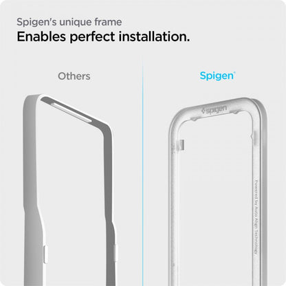 Защитно фолио за екран Spigen GlastR Align Master за Apple iPhone 17e / 16e / 14 / 13 Pro, закалено стъкло, пълно залепване, черно AGL03725