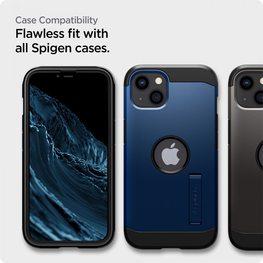 Защитно фолио за екран Spigen GlastR Align Master за Apple iPhone 17e / 16e / 14 / 13 Pro, закалено стъкло, пълно залепване, черно AGL03725