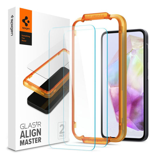 Защитно фолио за екран Spigen GlastR Align Master за Samsung Galaxy M35 / A35 5G A356, закалено стъкло, пълно залепване, комплект от 2 броя AGL07772