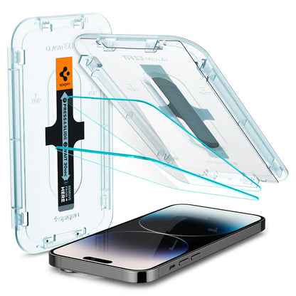 Фолио за защита на екрана Spigen GlastR EZ FIT за Apple iPhone 14 Pro, закалено стъкло, пълно залепване, комплект от 2 броя