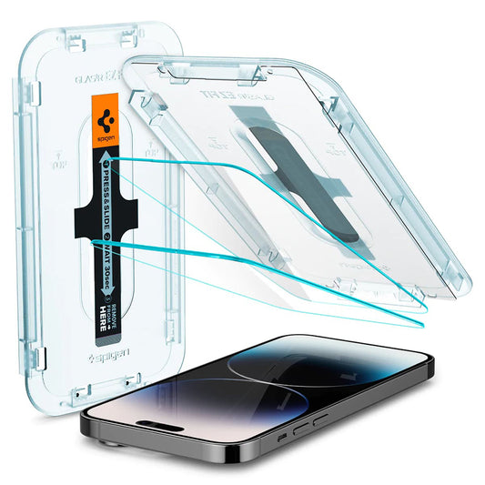 Фолио за защита на екрана Spigen GlastR EZ FIT за Apple iPhone 14 Pro, закалено стъкло, пълно залепване, комплект от 2 броя