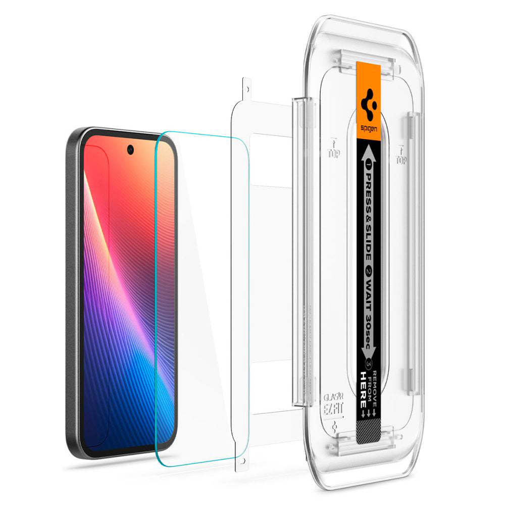 Защитно фолио за екран Spigen GlastR EZ FIT за Google Pixel 9a, закалено стъкло, Full Glue, комплект от 2 броя AGL08938