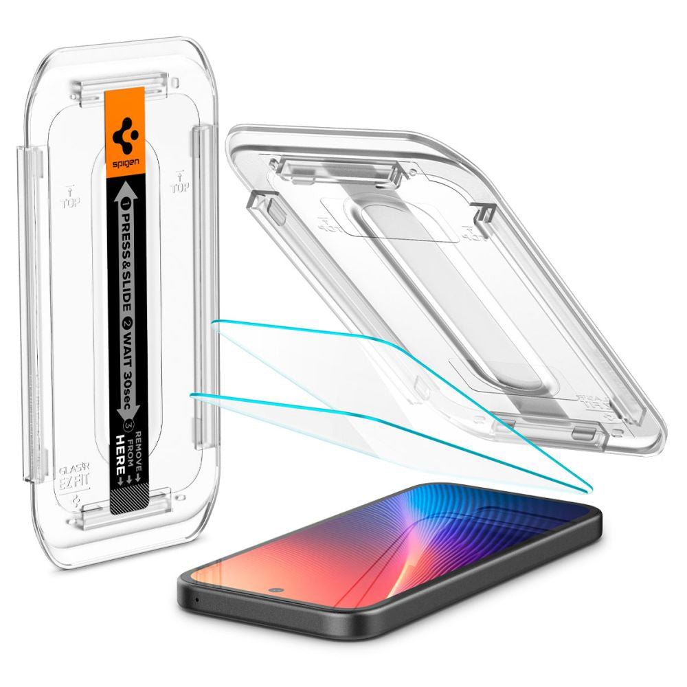 Защитно фолио за екран Spigen GlastR EZ FIT за Google Pixel 9a, закалено стъкло, Full Glue, комплект от 2 броя AGL08938