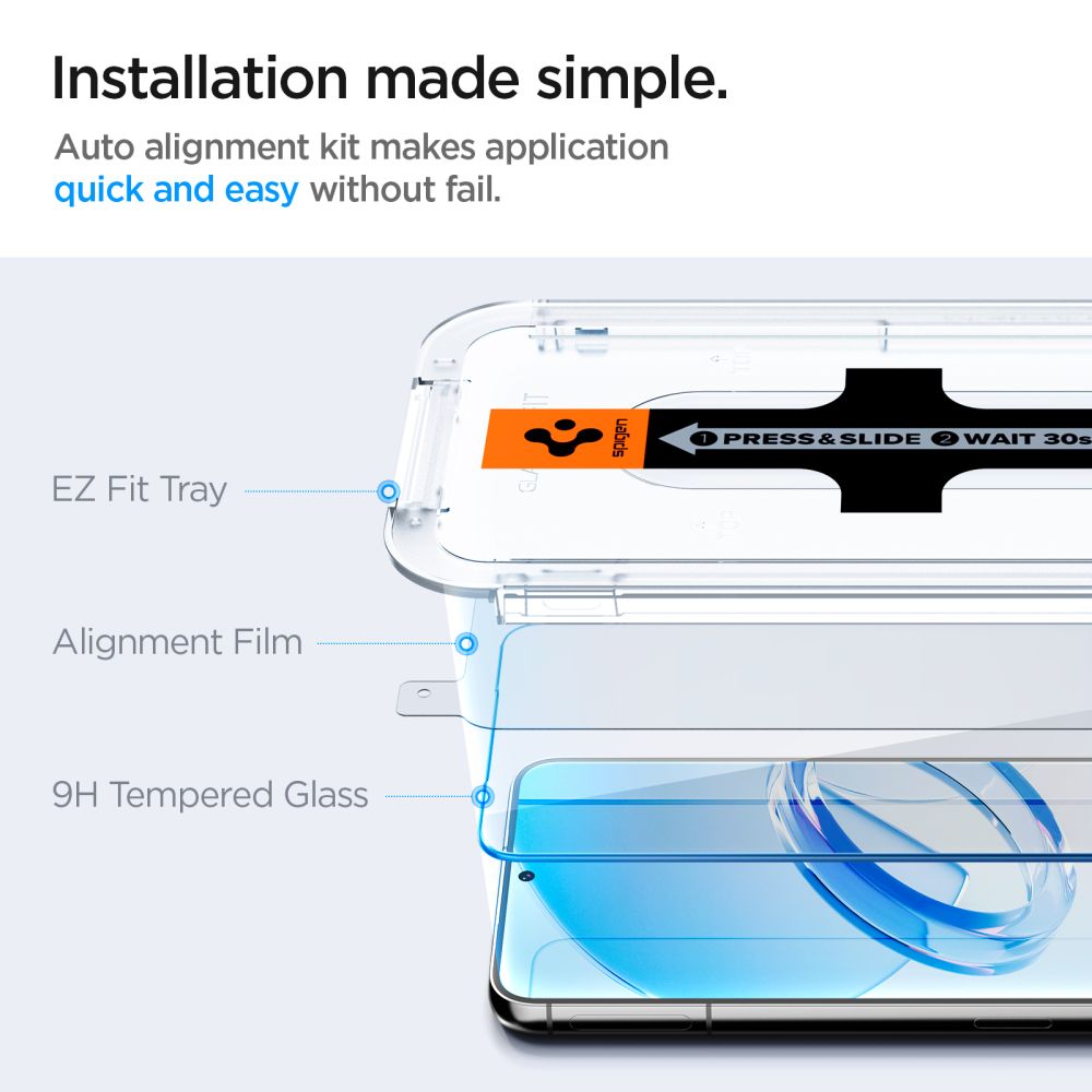 Фолио за защита на екрана Spigen GlastR EZ FIT за Samsung Galaxy S23 S911, закалено стъкло, пълно залепване, комплект от 2 броя AGL05958