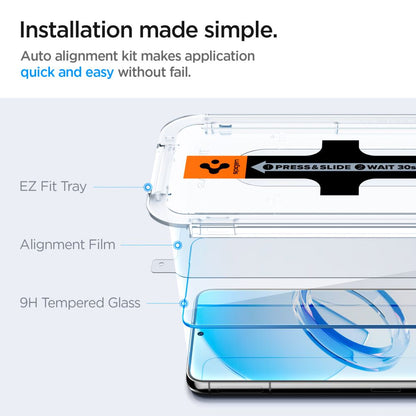 Фолио за защита на екрана Spigen GlastR EZ FIT за Samsung Galaxy S23 S911, закалено стъкло, пълно залепване, комплект от 2 броя AGL05958