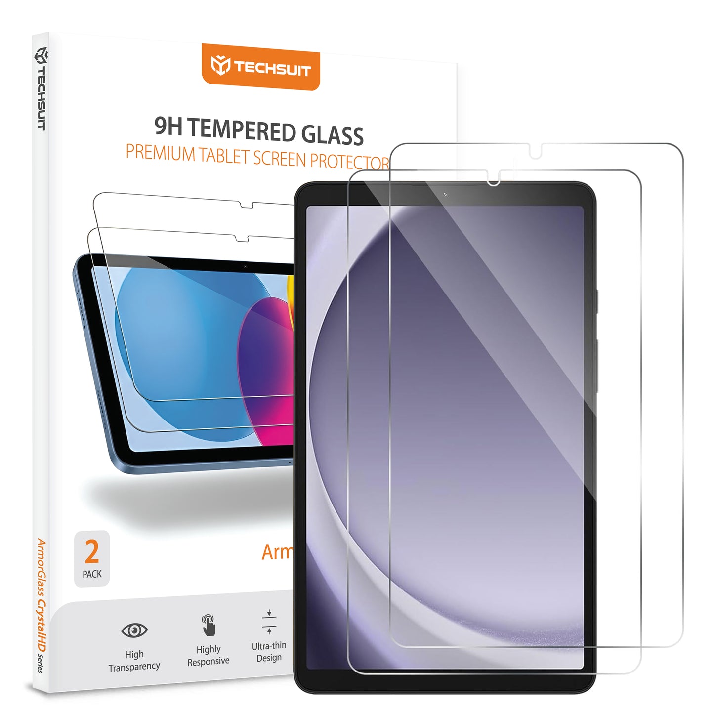 Защитно фолио за екран Techsuit ArmorGlass CrystalHD за Samsung Galaxy Tab A11 / Tab A9, закалено стъкло, Full Glue, комплект от 2 броя