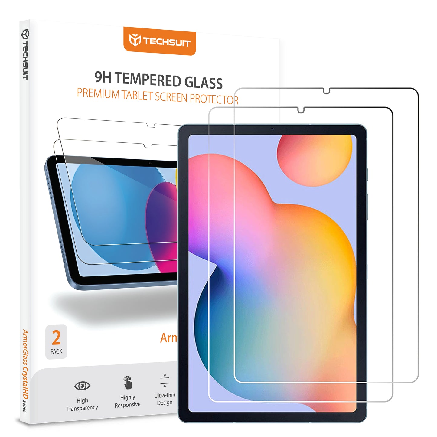 Защитно фолио Techsuit ArmorGlass CrystalHD за Samsung Galaxy Tab S6 Lite (2024), закалено стъкло, Full Glue, комплект от 2 броя