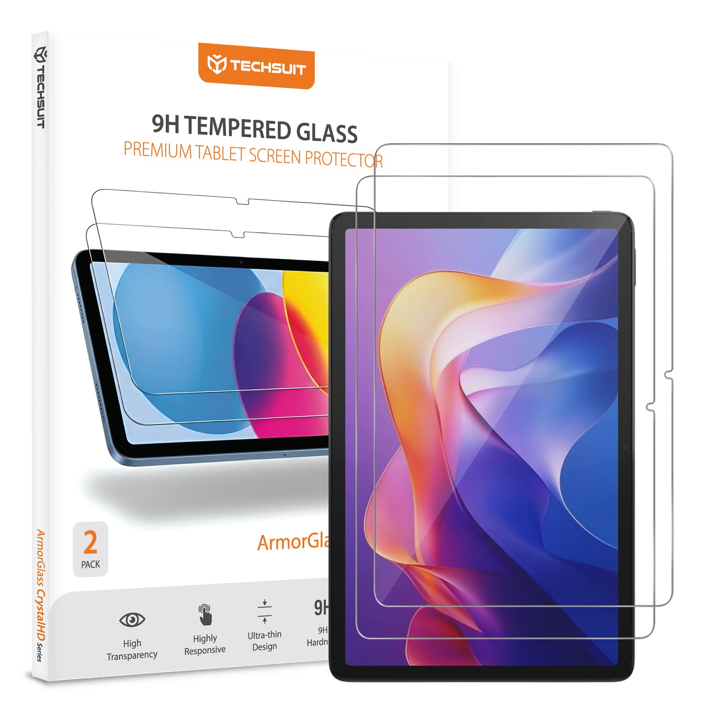 Защитно фолио за екран Techsuit ArmorGlass CrystalHD за Xiaomi Redmi Pad 2, закалено стъкло, Full Glue, комплект 2 броя