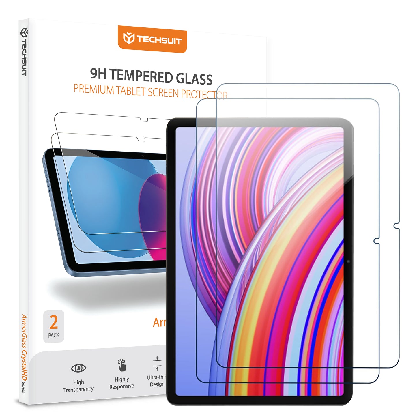 Защитно фолио за екран Techsuit ArmorGlass CrystalHD за Xiaomi Redmi Pad Pro / Pad Pro 5G / Poco Pad, закалено стъкло, пълно залепване, комплект от 2 броя.