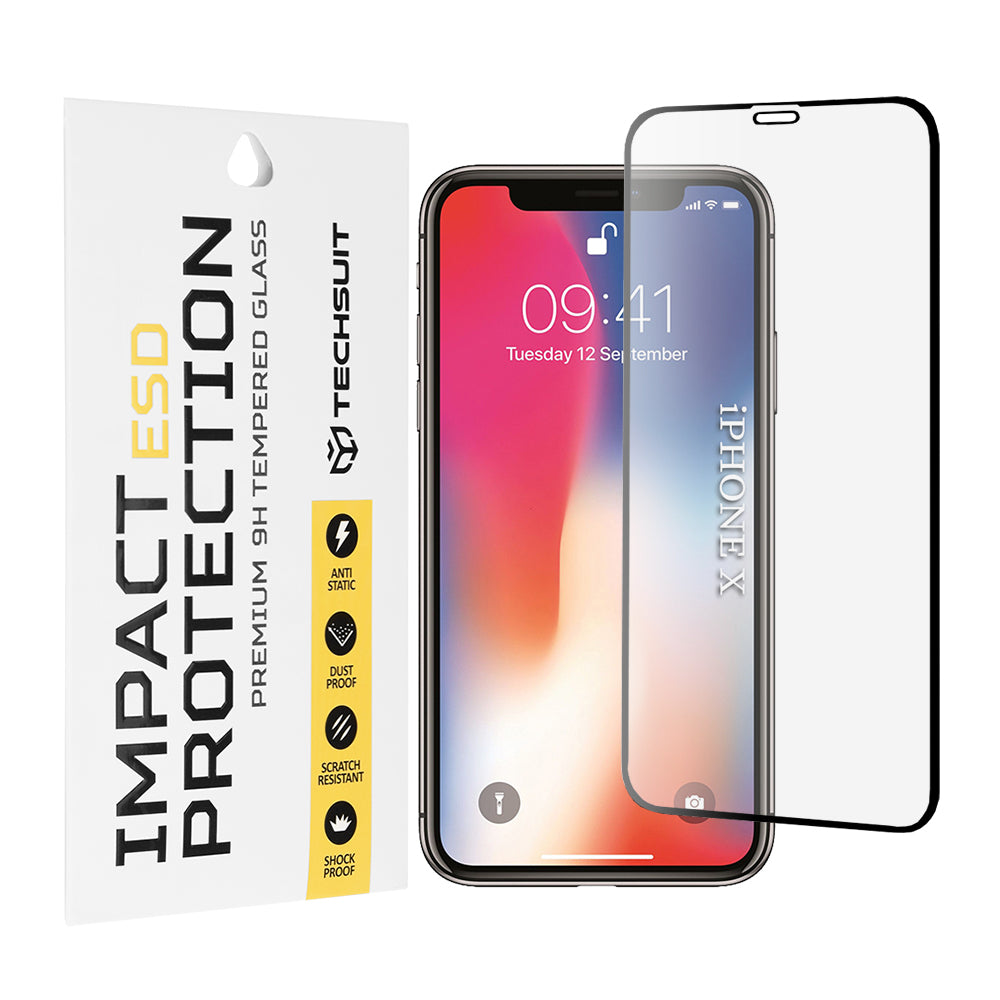 Протектор за екран Techsuit за Apple iPhone 11 Pro / XS / X, закалено стъкло, пълно залепване, черен