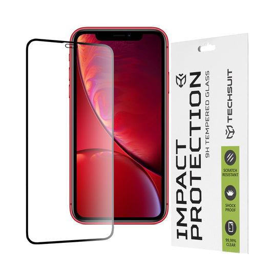 Протектор за екран Techsuit за Apple iPhone 11 / XR, закалено стъкло, пълно залепване, 111D, черен