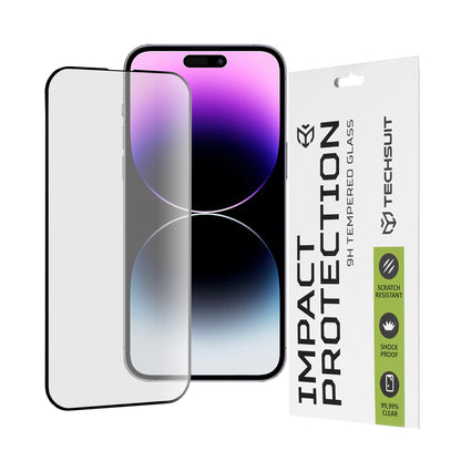 Протектор за екран Techsuit за Apple iPhone 14 Pro Max, закалено стъкло, пълно залепване, 111D, черен