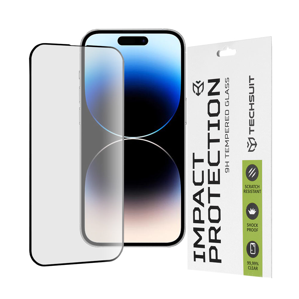 Протектор за екран Techsuit за Apple iPhone 14 Pro, закалено стъкло, пълно залепване, 111D, черен