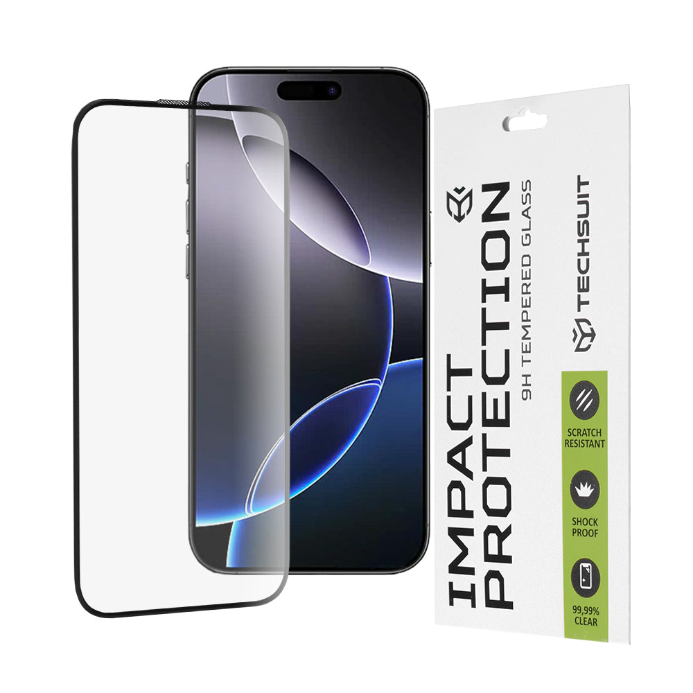 Протектор за екран Techsuit за Apple iPhone 16 Pro Max, закалено стъкло, пълно залепване, 111D, черен
