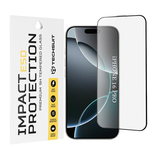 Протектор за екран Techsuit за Apple iPhone 16 Pro, закалено стъкло, пълно залепване, черен