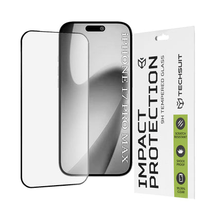 Защитно фолио Techsuit за екран на Apple iPhone 17 Pro Max, закалено стъкло, Full Glue, 111D, черно