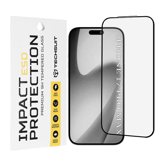 Защитно фолио Techsuit за екран на Apple iPhone 17 Pro Max, закалено стъкло, Full Glue, черно