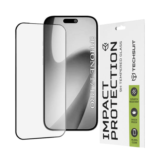 Защитно фолио Techsuit за екран на Apple iPhone 17 Pro, закалено стъкло, Full Glue, 111D, черно