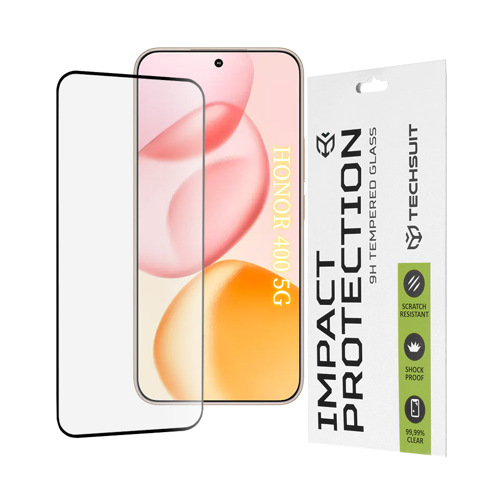 Techsuit Screen Protector for Honor 400, Tempered Glass, Full Glue, 111D, Black
