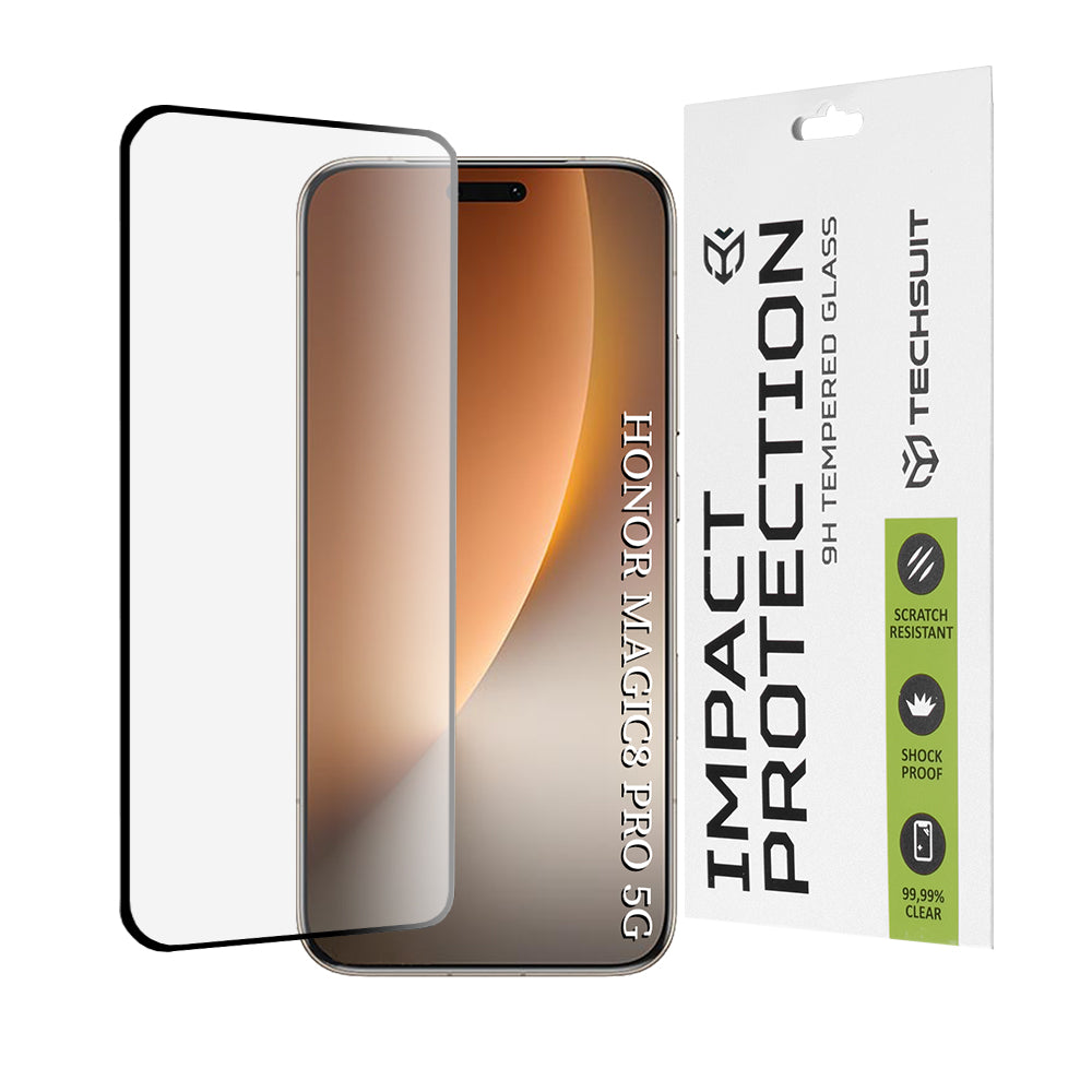 Защитно фолио Techsuit за Honor Magic8 Pro, закалено стъкло, Full Glue, 111D, черно