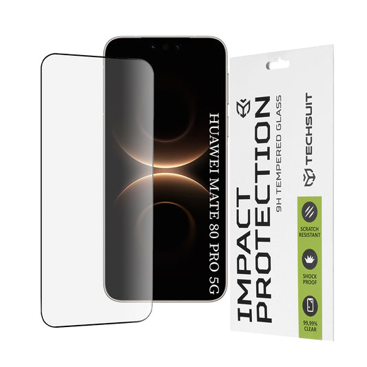 Защитно фолио Techsuit за екран на Huawei Mate 80 Pro, закалено стъкло, Full Glue, 111D, черно