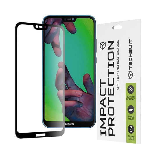Протектор за екран Techsuit за Huawei P20 Lite, закалено стъкло, пълно залепване, 111D, черен