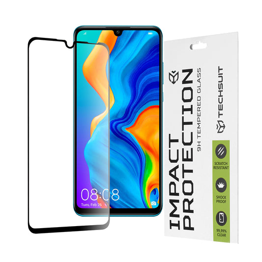 Протектор за екран Techsuit за Huawei P30 lite New Edition / P30 lite, закалено стъкло, пълно залепване, 111D, черен