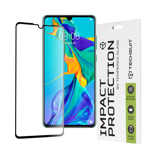 Протектор за екран Techsuit за Huawei P30, закалено стъкло, пълно залепване, 111D, черен
