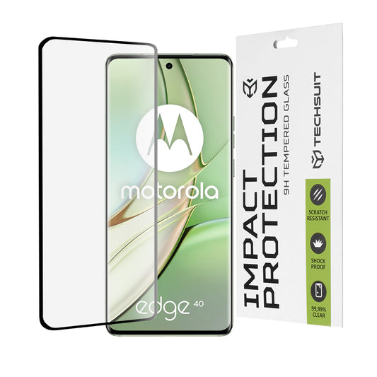 Протектор за екран Techsuit за Motorola Edge (2023) / Edge 40, закалено стъкло, Full Glue, 111D, черен