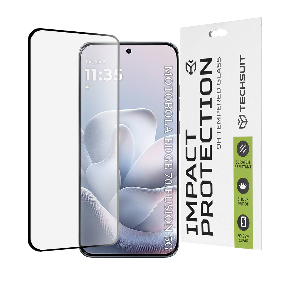 Защитно фолио Techsuit за екран на Motorola Edge 70 Fusion, закалено стъкло, Full Glue, 111D, черно