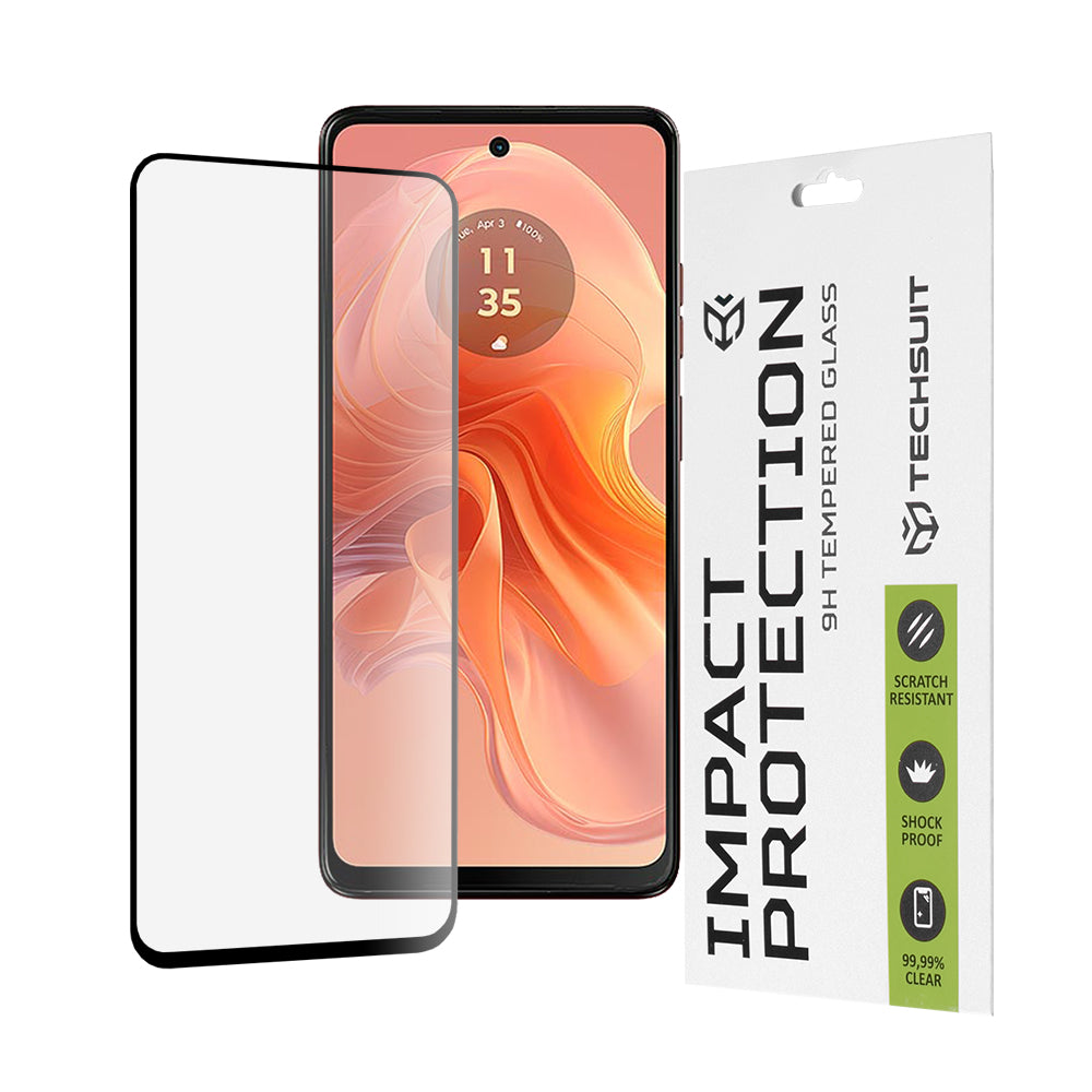 Протектор за екран Techsuit за Motorola Moto G04s / E14 / G24 Power / G04 / G24, закалено стъкло, пълно залепване, 111D, черен