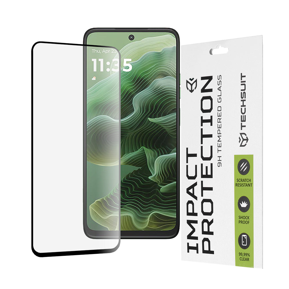 Протектор за екран Techsuit за Motorola Moto G56 / G35, закалено стъкло, пълно залепване, 111D, черен