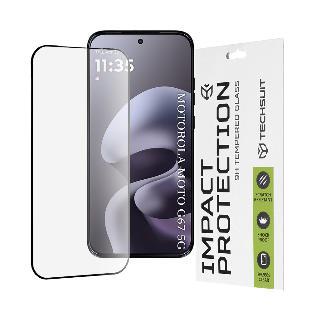 Фолио за защита на екрана Techsuit за Motorola Moto G77 / G67, Закалено стъкло, Пълно залепване, 111D, Черно