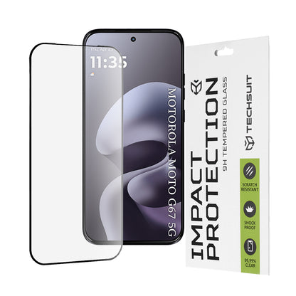 Фолио за защита на екрана Techsuit за Motorola Moto G77 / G67, Закалено стъкло, Пълно залепване, 111D, Черно