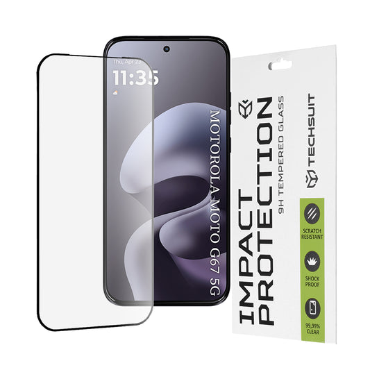 Techsuit Screen Protector for Motorola Moto G77 / G67, Tempered Glass, Full Glue, 111D, Black