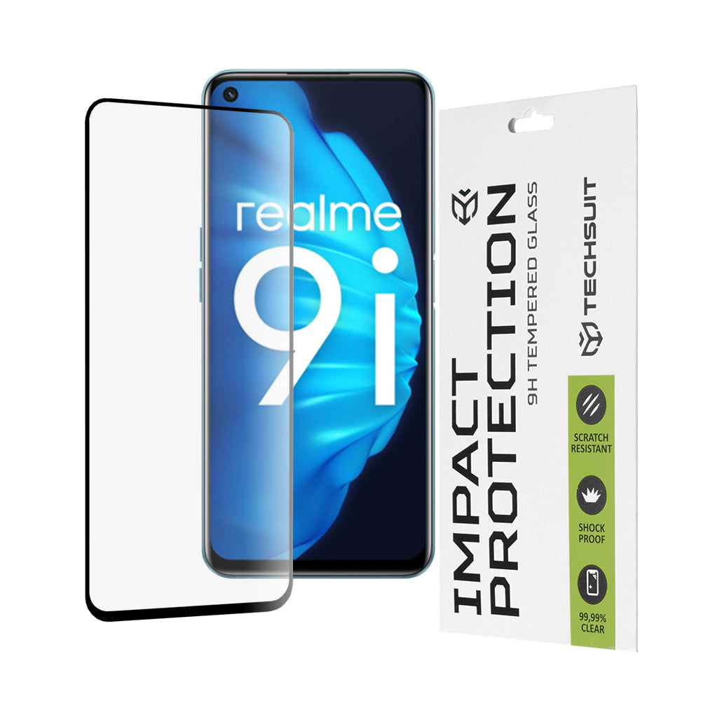 Протектор за екран Techsuit за OnePlus Nord CE 2 Lite 5G / Realme Narzo 50 / 9 5G / 9i / 9 Pro, закалено стъкло, пълно залепване, 111D, черен