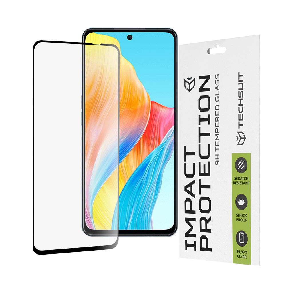 Протектор за екран Techsuit за OnePlus Nord N30 SE / Oppo A79 / A98 / A58 4G, закалено стъкло, пълно залепване, 111D, черен