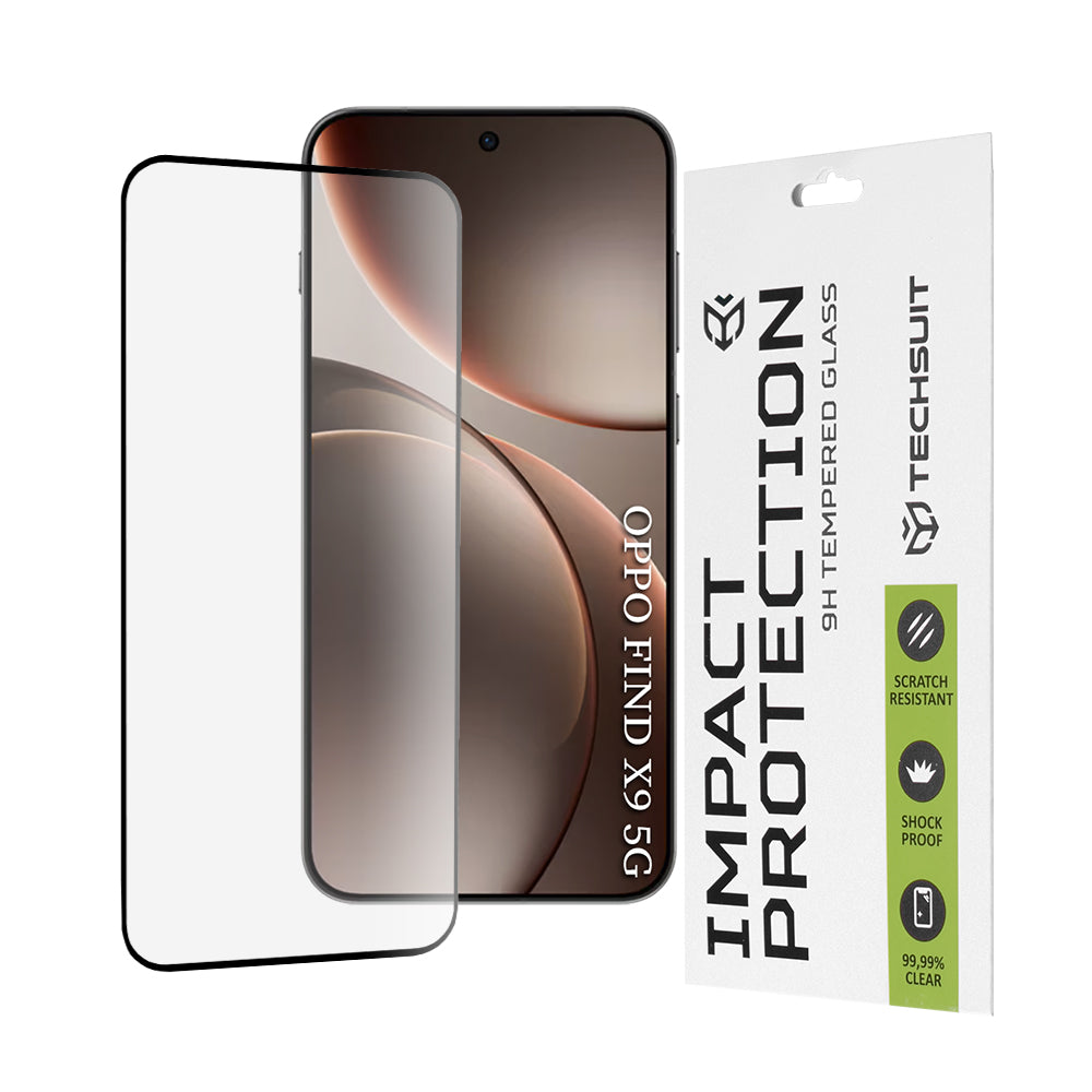 Фолио за защита на екрана Techsuit за Oppo Find X9, Закалено стъкло, Full Glue, 111D, Черно