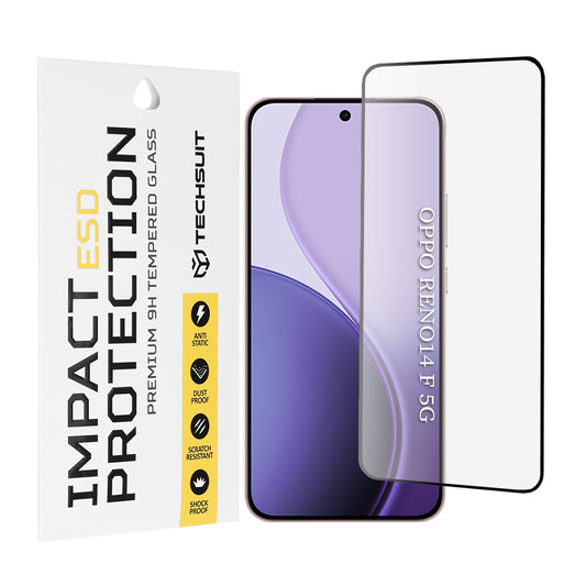 Протектор за екран Techsuit за Oppo Reno14 FS 5G / Reno14 F, закалено стъкло, пълно залепване, черен