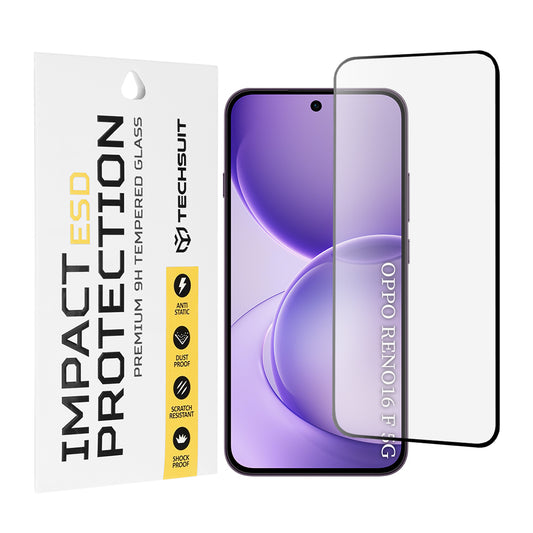 Протектор за екран Techsuit за Oppo Reno16 F / Reno16 FS, закалено стъкло, пълно залепване, черен
